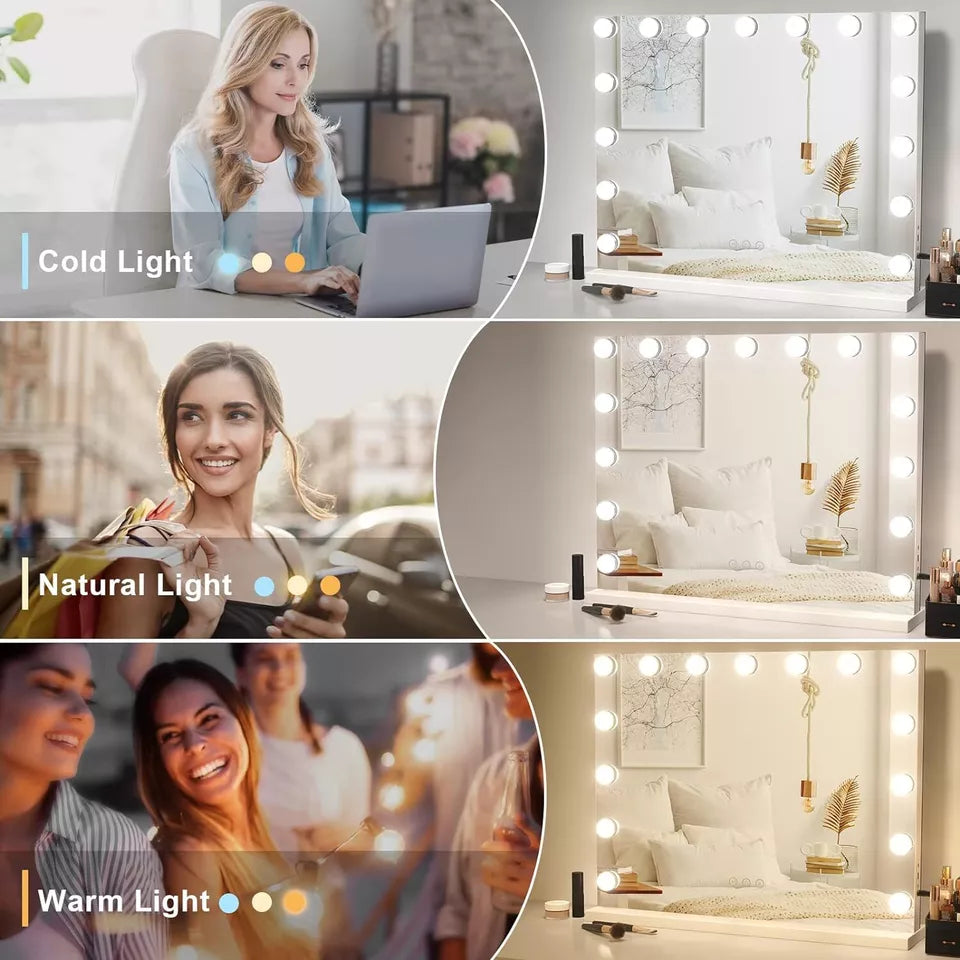 Espejo de maquillaje LED, montaje pared, luz ajustable para una rutina impecable.