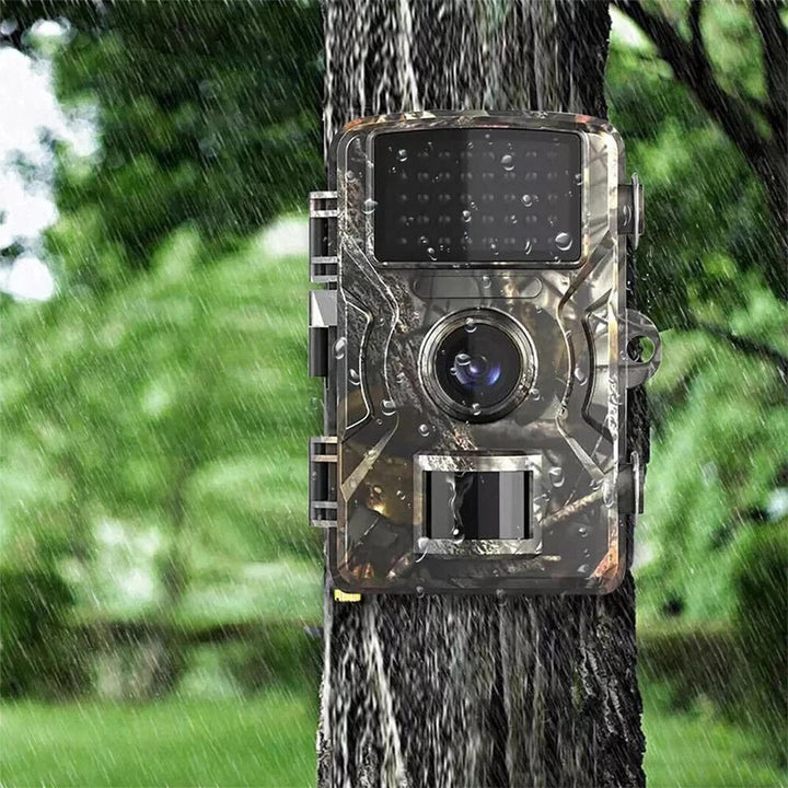 Cámara exterior HD con infrarrojos para vigilancia nocturna de animales y seguridad.