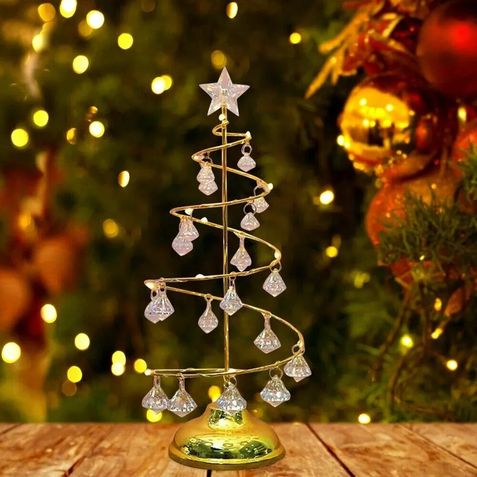 Lámpara LED decorativa de árbol de Navidad con cristales brillantes para mesa navideña.