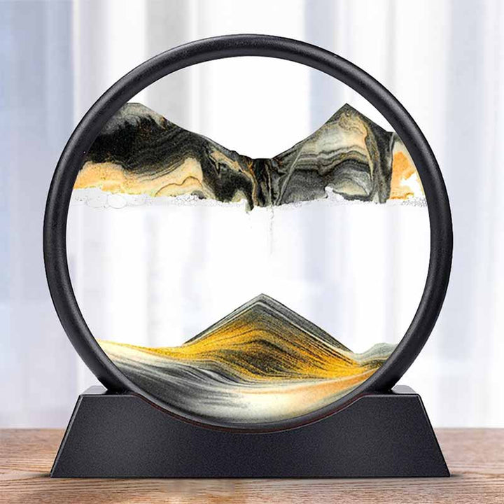 Temporizador de arena cinética circular, decoración única para escritorio que inspira calma y estilo.