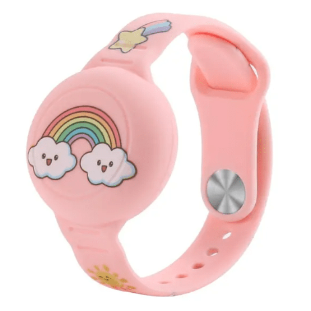 Divertida pulsera Airtag para niños con diseño de dinosaurio. Rastreo GPS para asegurar a los pequeños en sus juegos.