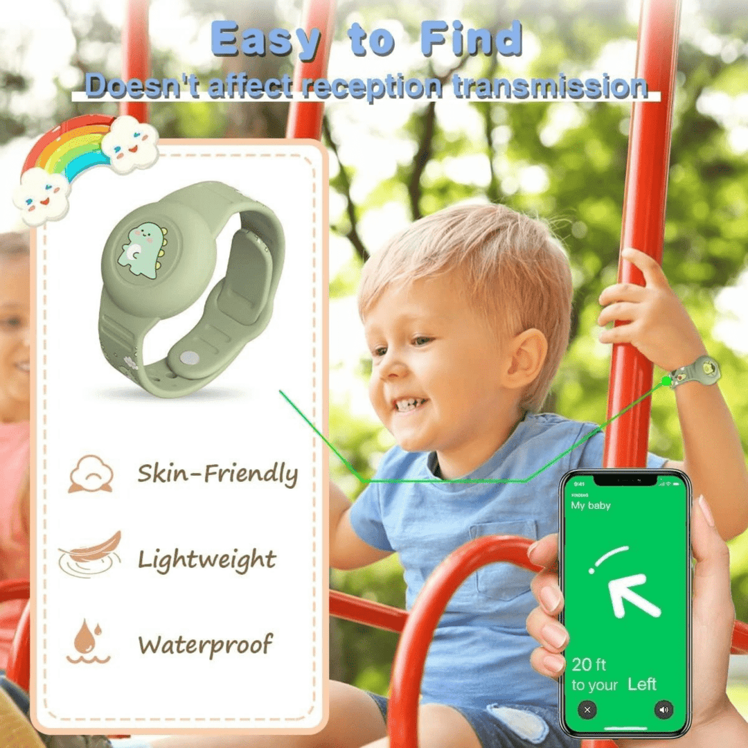 Pulsera localizadora Airtag para niños, diseño de dinosaurio. Rastreo seguro y duradero para juegos activos.