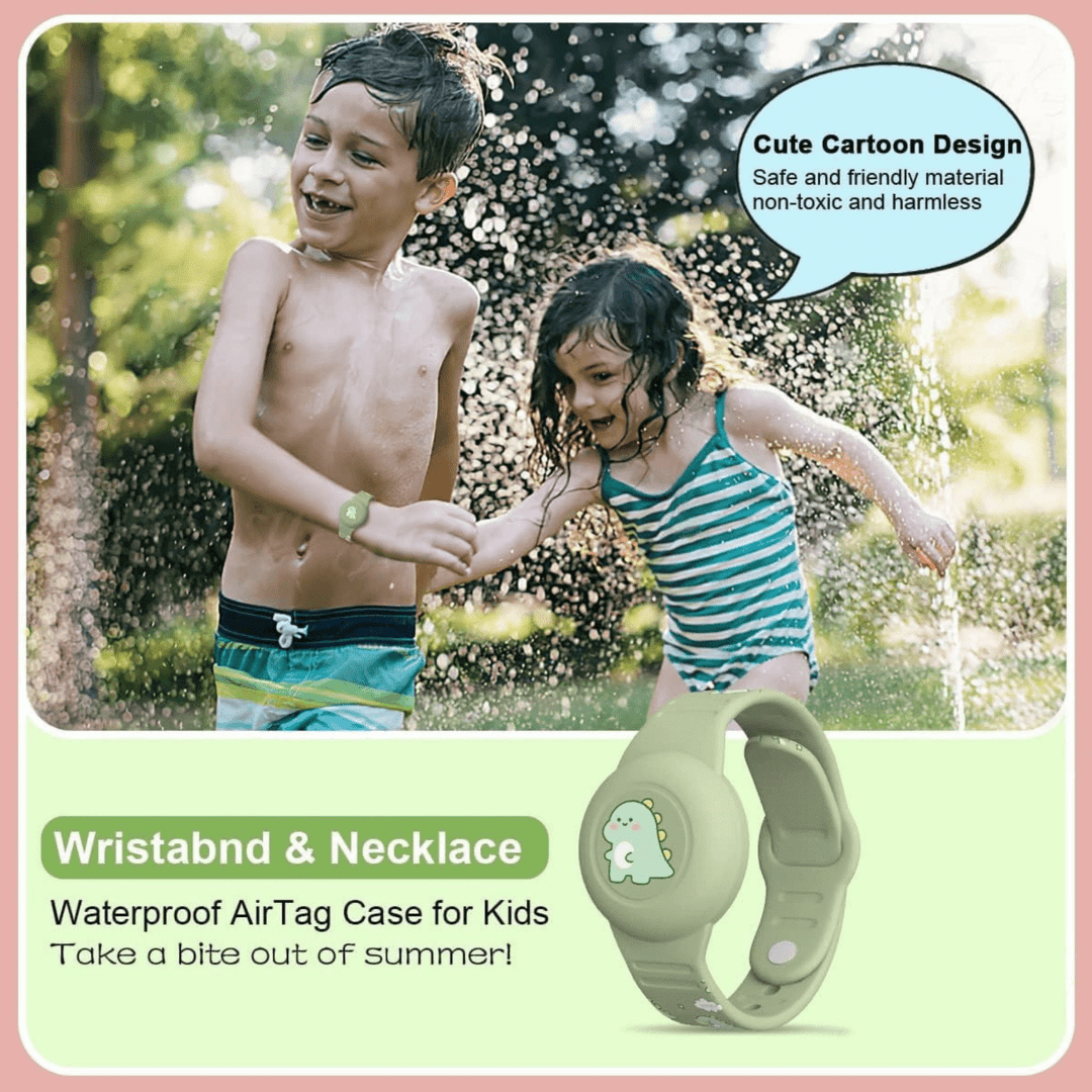 Pulsera Airtag de silicona para niños, con diseño de dinosaurio. Máxima comodidad y seguridad en el rastreo.