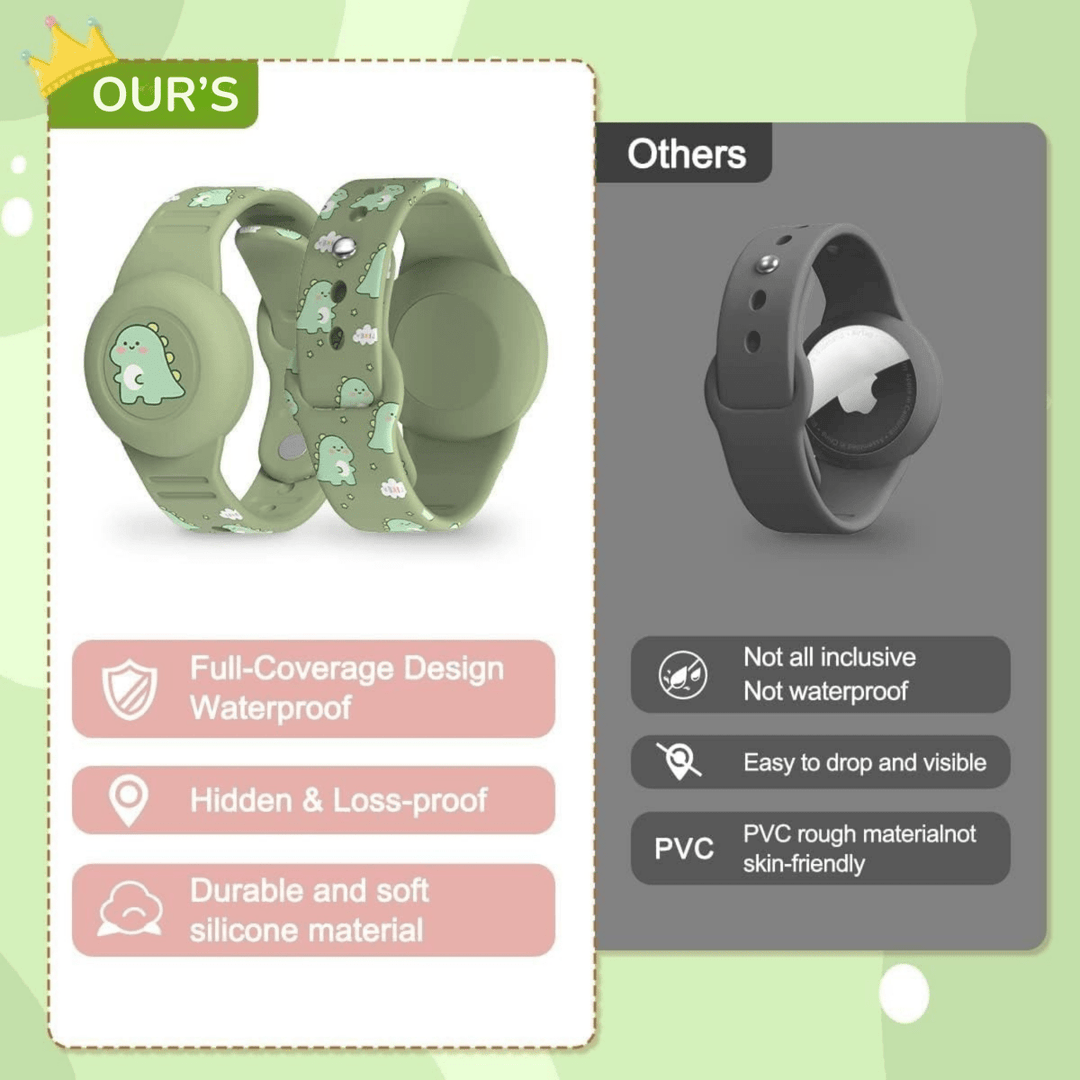 Seguridad infantil con estilo: pulsera Airtag para niños, diseño de dinosaurio. Perfecta para aventuras al aire libre.