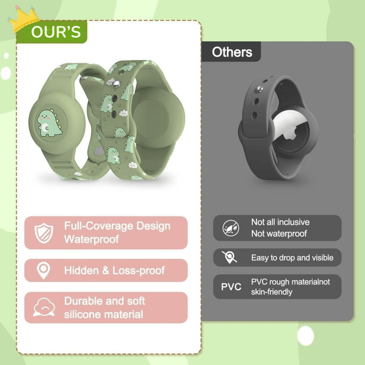 Seguridad infantil con estilo: pulsera Airtag para niños, diseño de dinosaurio. Perfecta para aventuras al aire libre.