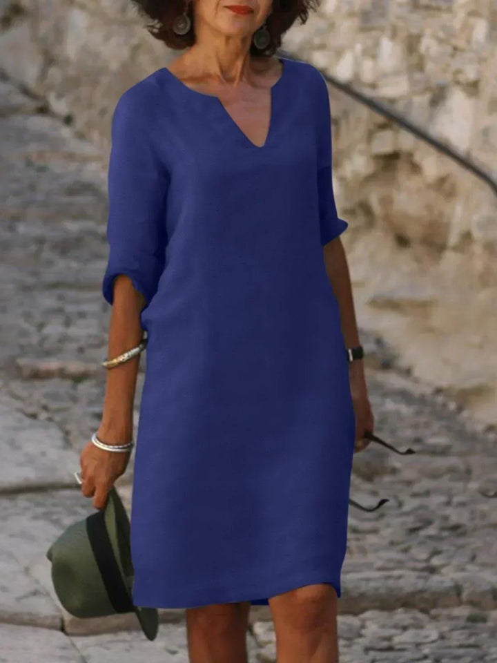 Vestido elegante para mujer, escote en V. Largo y formal, perfecto para boda o celebración de verano.