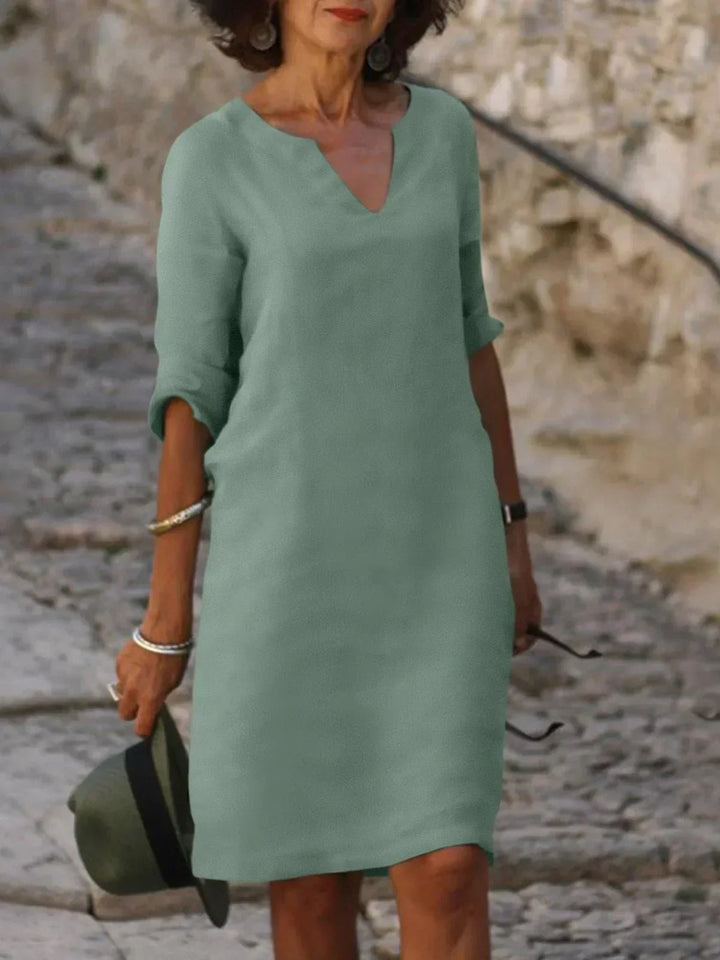 Vestido formal de poliéster para mujer, escote V. Estilo elegante de invitada de boda o graduación de verano.