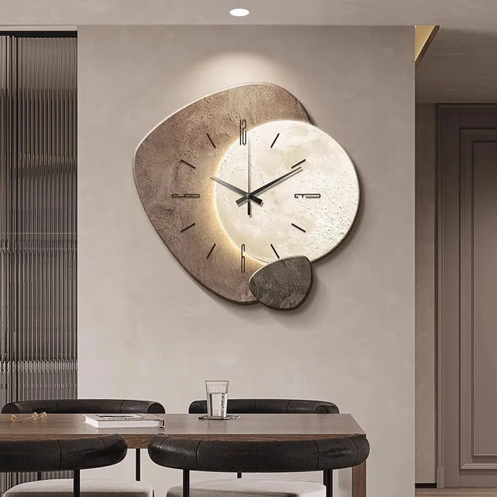 Reloj de pared moderno con luz LED, diseño escandinavo de lujo para decoración contemporánea del hogar.
