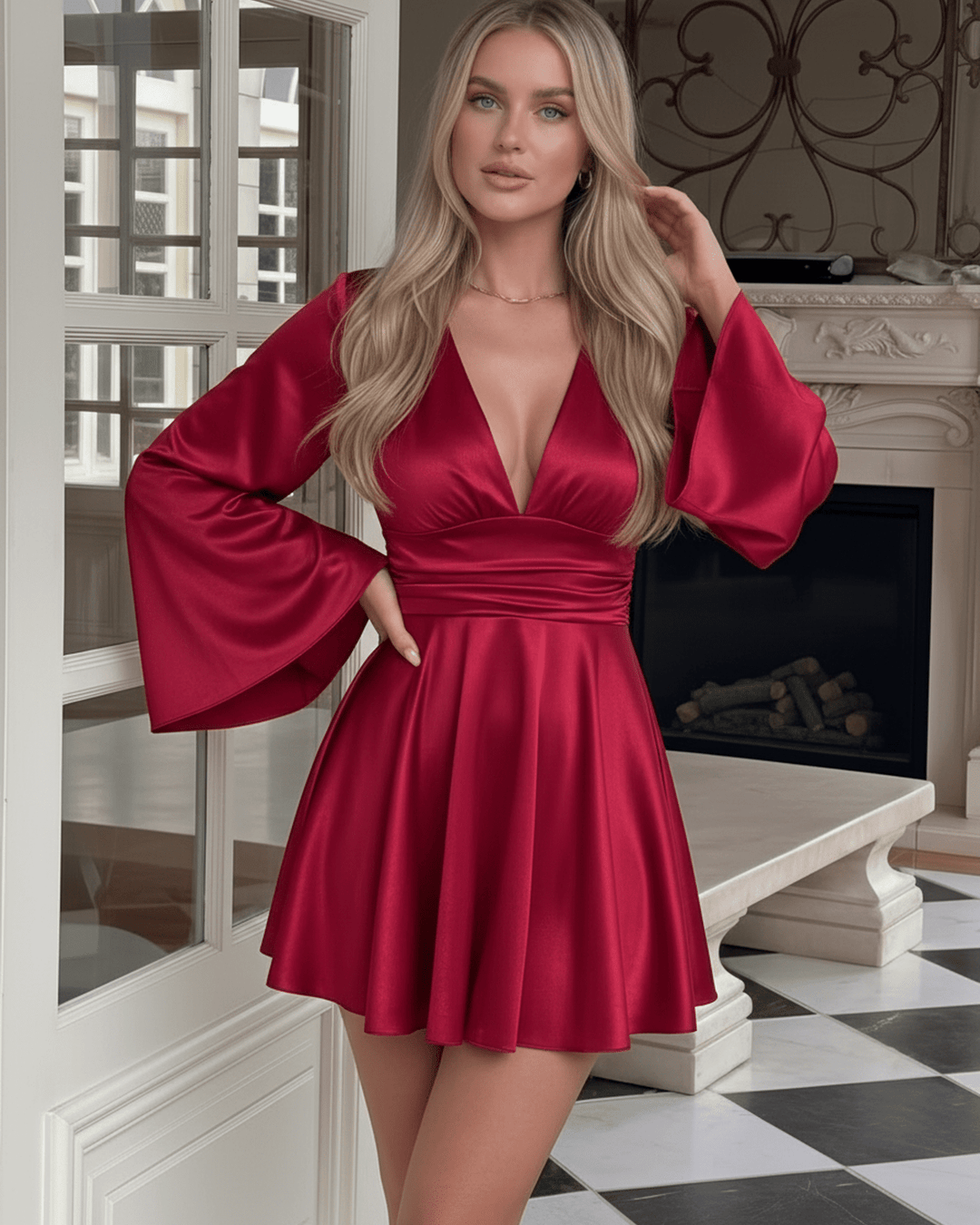 Vestido mini escarlata casual y elegante para mujer. Perfecto para el día o la noche, un toque moderno.