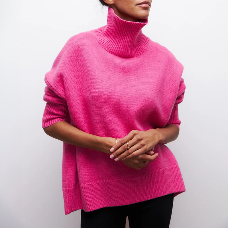 Jersey de cuello alto para mujer, suéter multicolor. Ropa de invierno casual, cómoda y elegante.