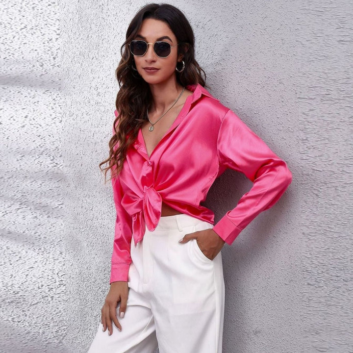 Blusa de oficina de manga larga para mujer, corte holgado. Estilo profesional, cómoda y sofisticada.