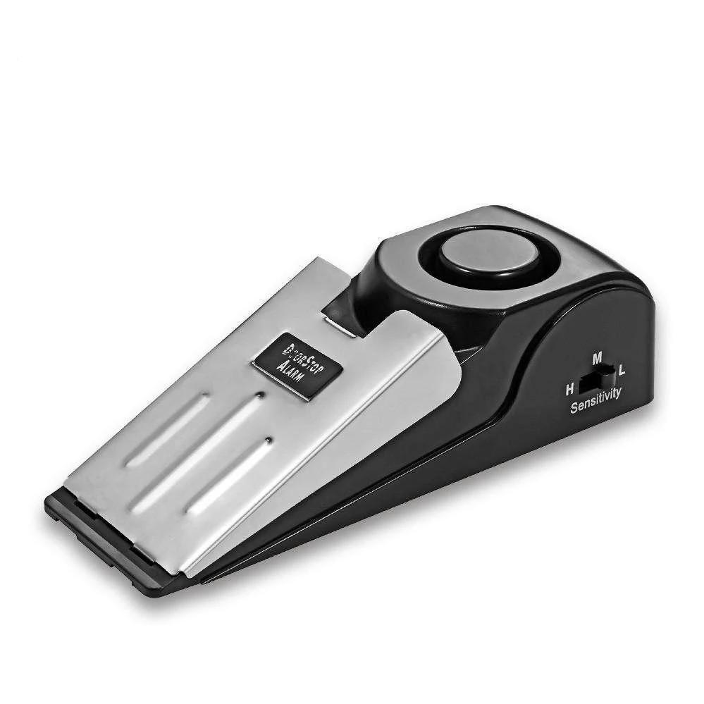 Alarma de tope de puerta portátil para seguridad en el hogar o viaje. Protección antirrobo disuasoria.