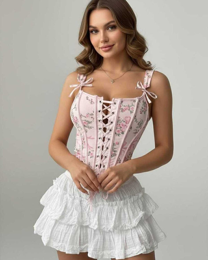 Top corsé Seraphina floral para mujeres, sin mangas, con diseño estructurado y elegante para cualquier ocasión.