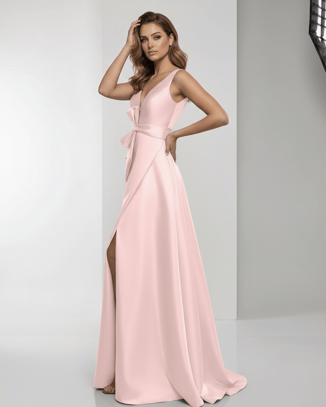 Precioso vestido maxi rosa formal, con abertura. Ideal para fiestas y eventos que requieren un toque de elegancia.