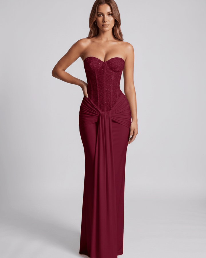 Vestido elegante sin mangas con corsé, estilo maxi largo para ocasiones especiales y fiestas.