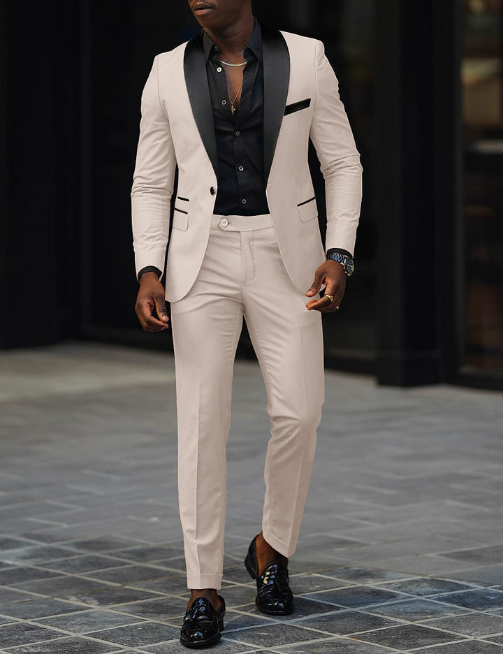 Traje de novio para hombre con chaqueta entallada y pantalón slim fit.