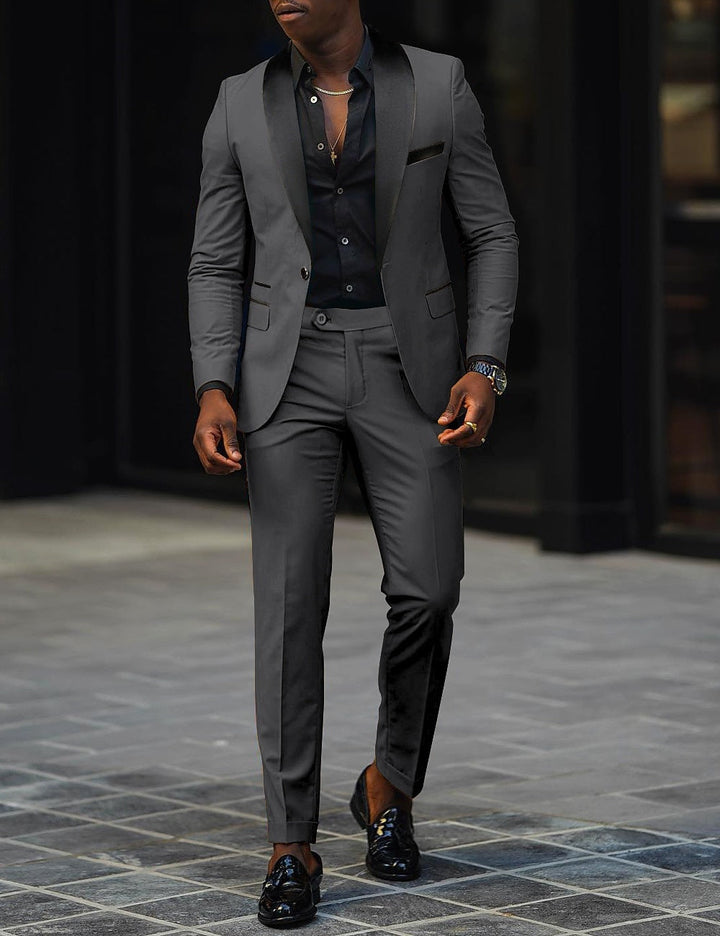 Conjunto formal de dos piezas para novio, solapa satinada, moda masculina.