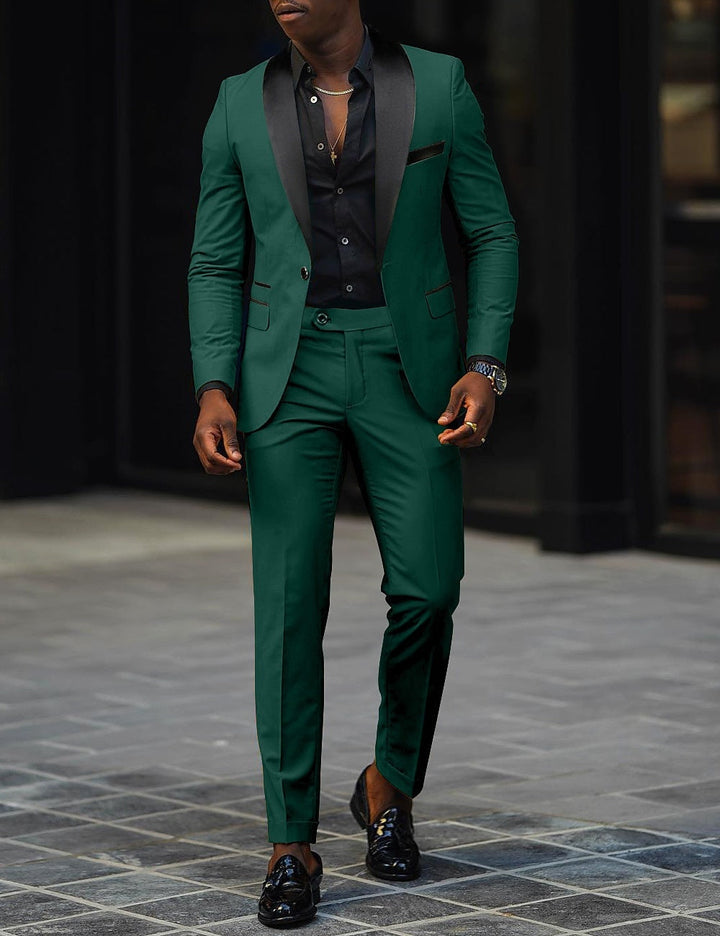 Chaqueta de traje de novio corte ajustado con botón y solapa satinada.