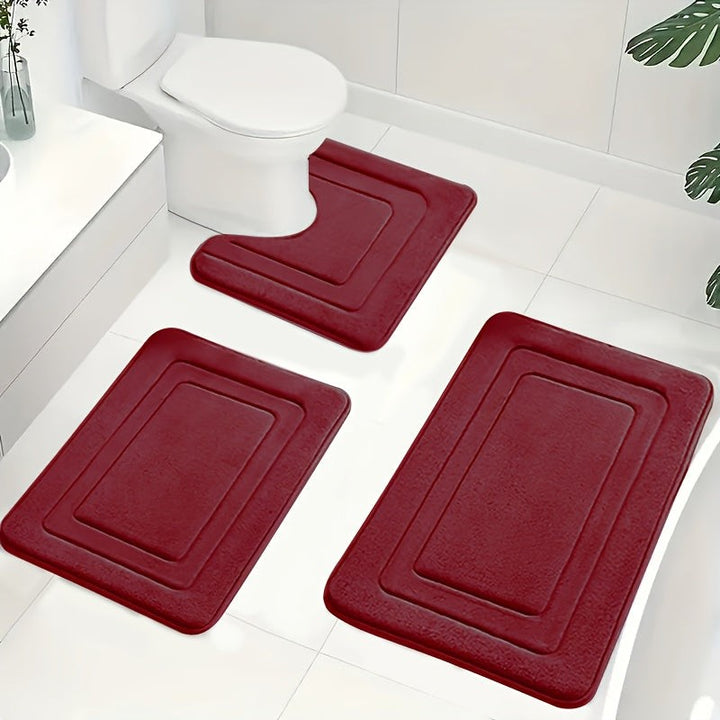 Set de 3 alfombras de baño antideslizantes. Diseño moderno para un baño elegante y seguro.