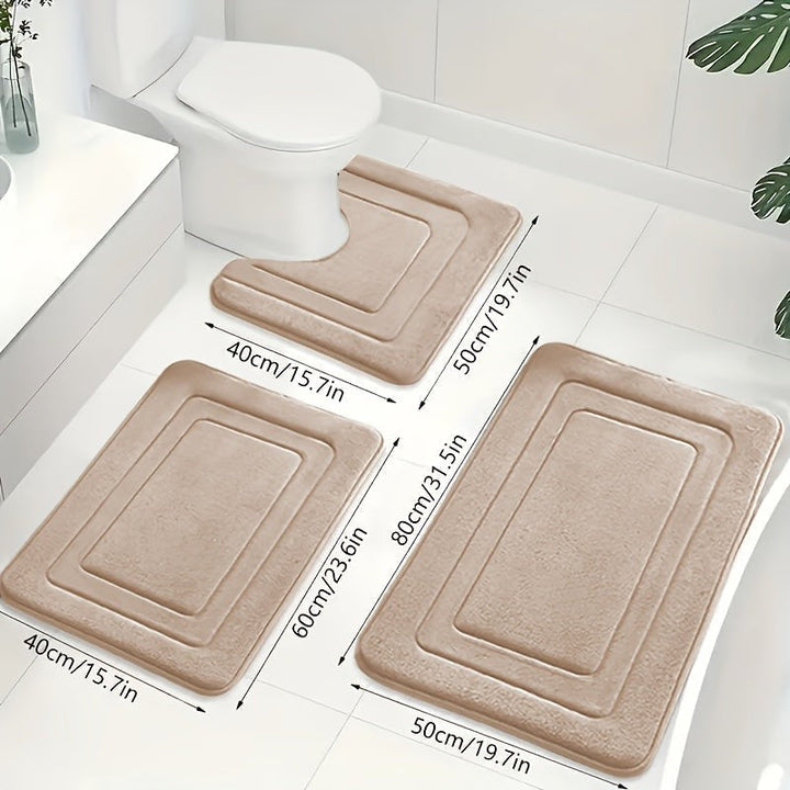Detalle de la textura suave de la alfombrilla de baño antideslizante. Confort bajo los pies.