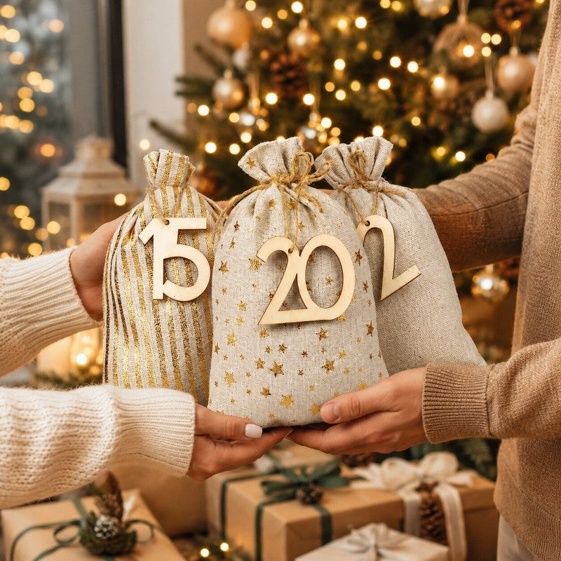 Kit de bolsas de tela para Adviento. Perfecto para regalos pequeños, cuenta regresiva navideña y decoración casera.