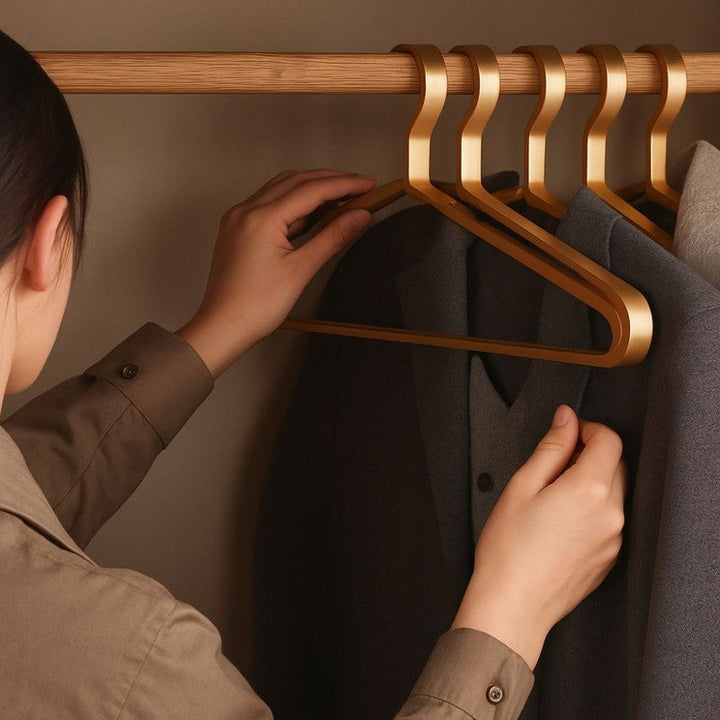 Perchas compactas y delgadas para ropa, diseño ahorra espacio y optimiza la organización en armarios.