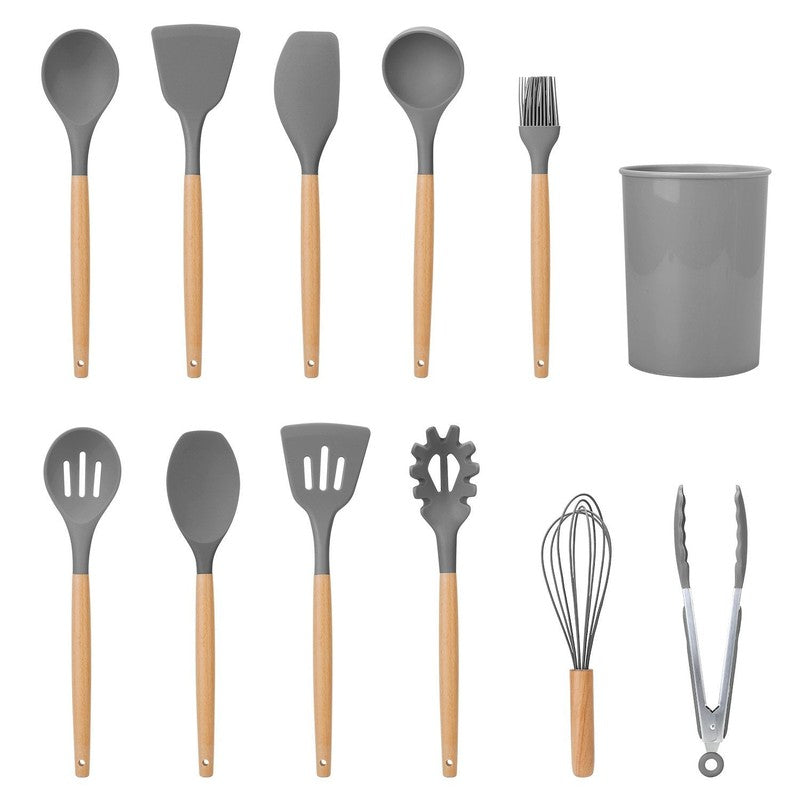 Espátula de silicona flexible con mango de madera, set de 11 piezas esencial.
