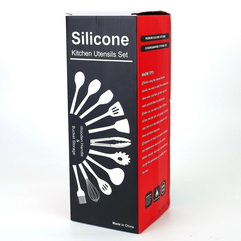 Juego de utensilios de cocina antiadherentes de silicona y madera, resistente al calor.