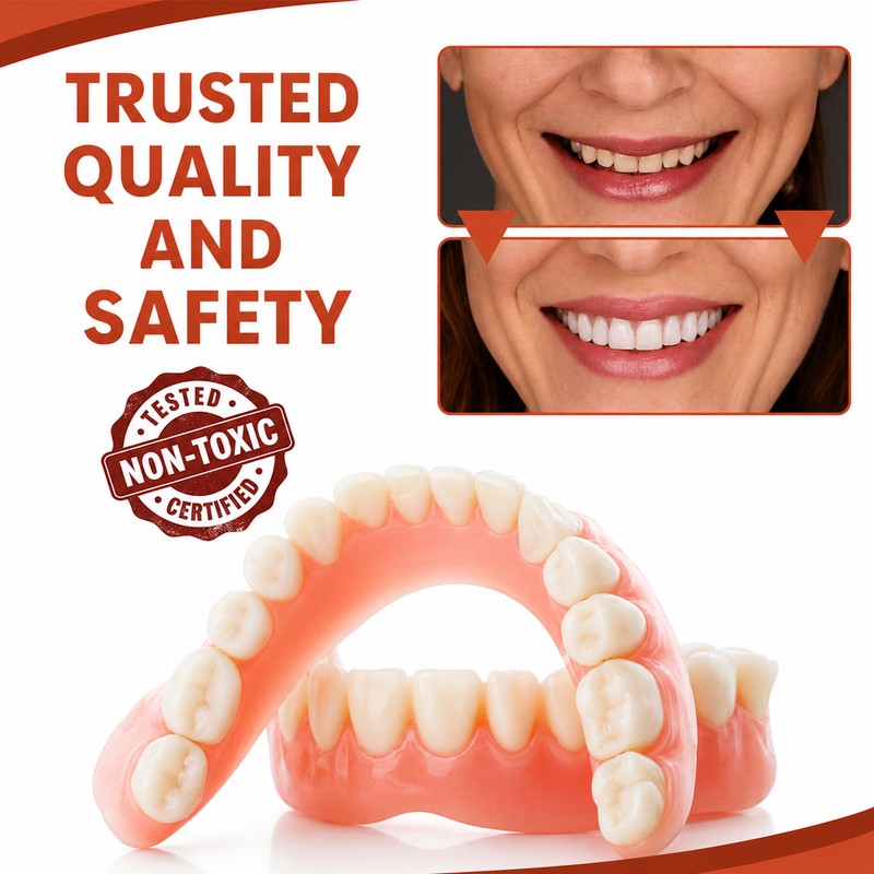 Set de ajuste personalizado para dentaduras. Mejora la comodidad y firmeza. Incluye materiales para cuidado bucal.