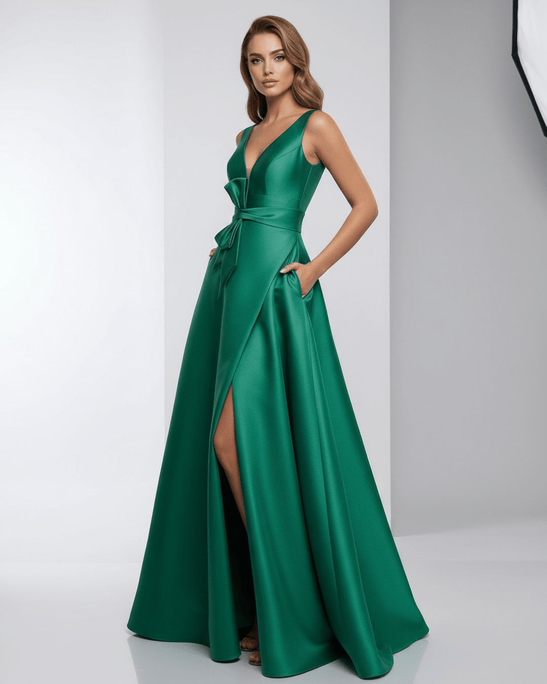 Vestido formal blanco para mujer, maxi largo, con escote en V. Perfecto para eventos de gala.