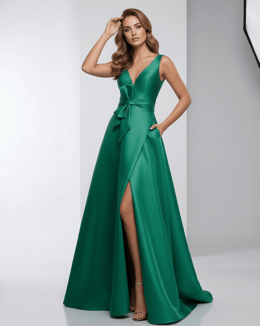 Vestido de fiesta blanco para mujer, elegante y formal. Maxi largo con escote en V, perfecto para eventos.
