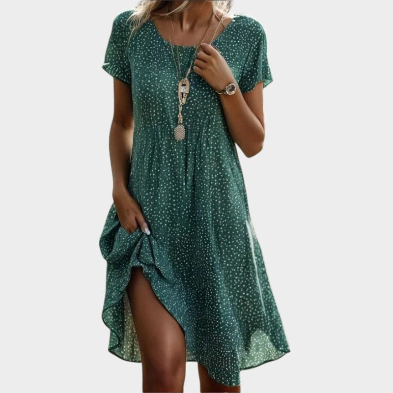 Vestido de mujer suelto y fluido con escote V. Perfecto para el verano, casual, bohemio y versátil.