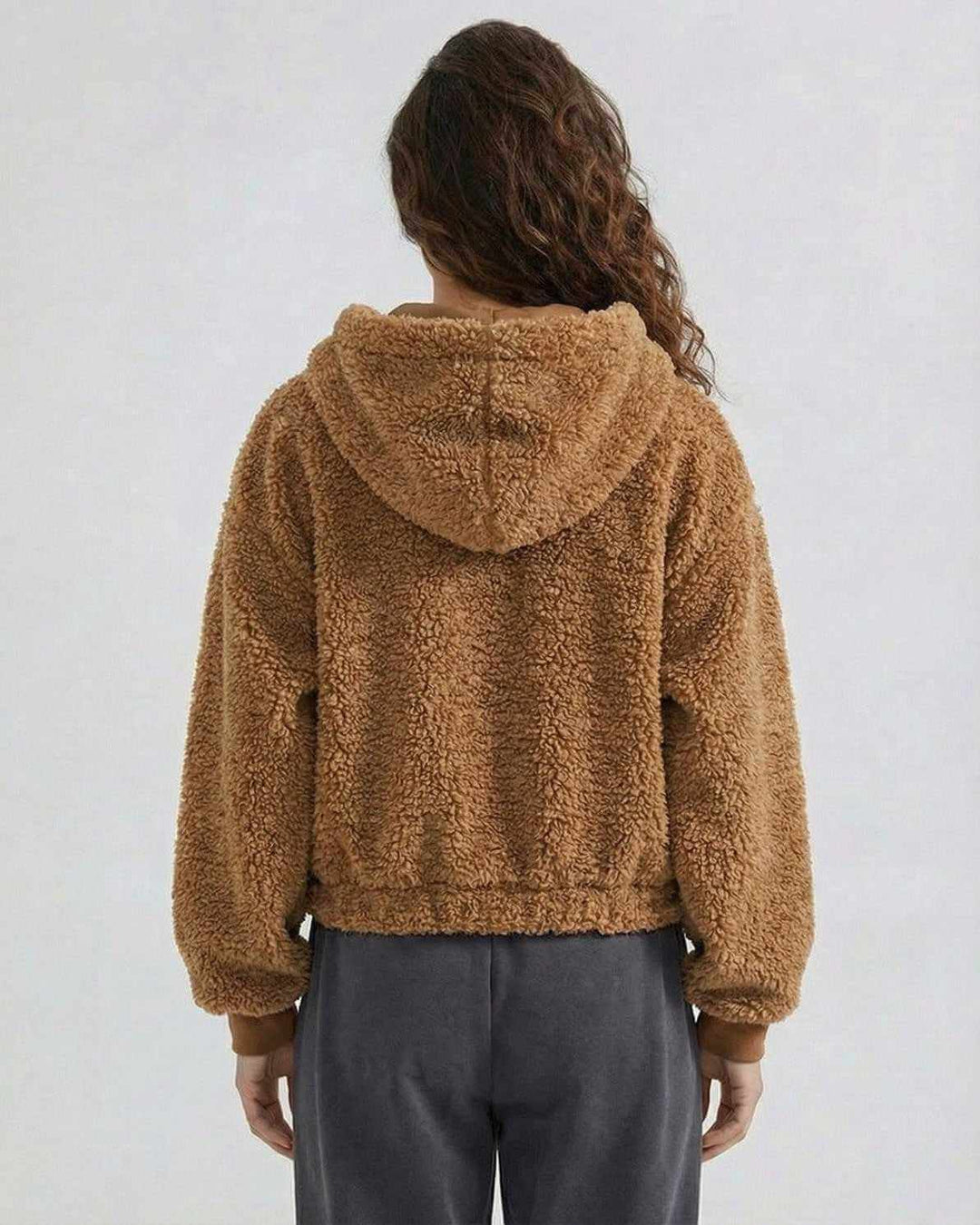 Chaqueta casual para mujer con capucha y cremallera, color marrón, perfecta para el frío.