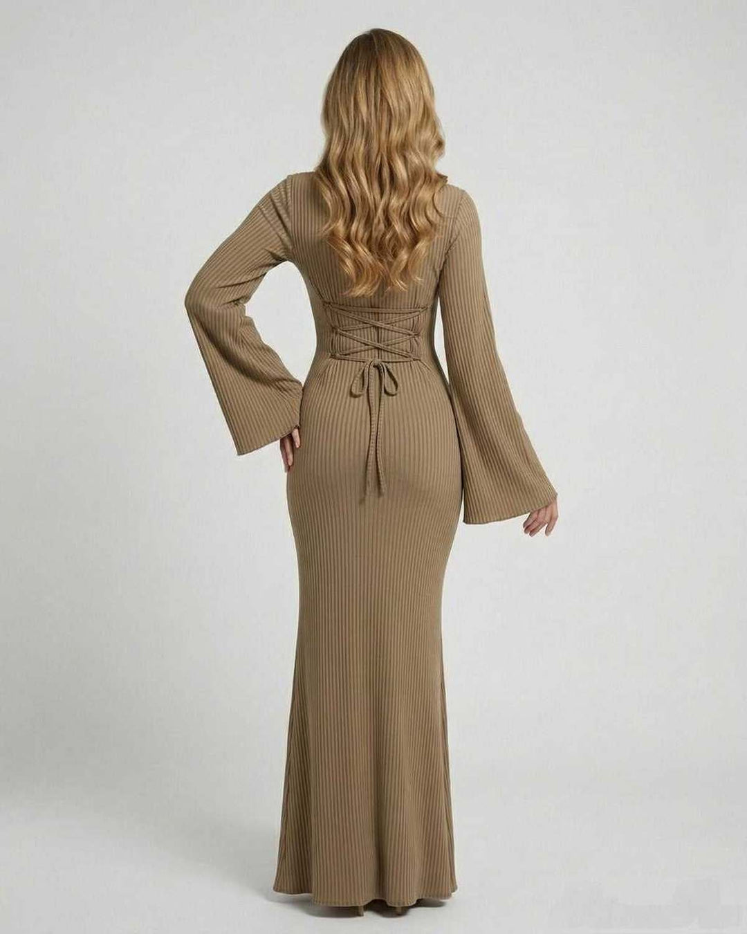 Vestido largo maxi versátil para mujer, diseño acanalado. Moda elegante y moderna para cualquier ocasión.