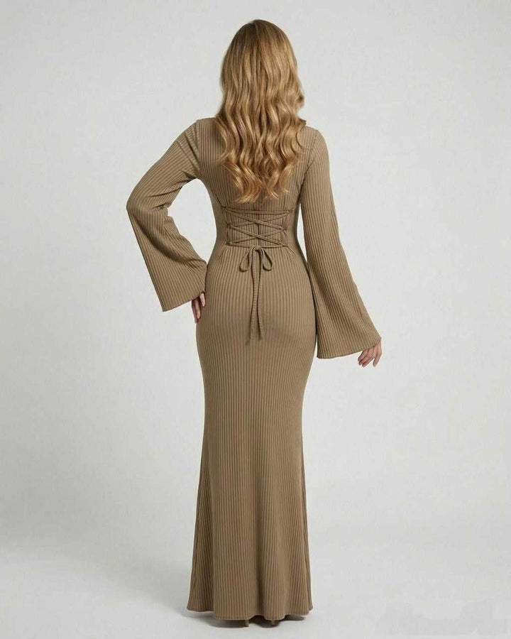 Vestido largo maxi versátil para mujer, diseño acanalado. Moda elegante y moderna para cualquier ocasión.