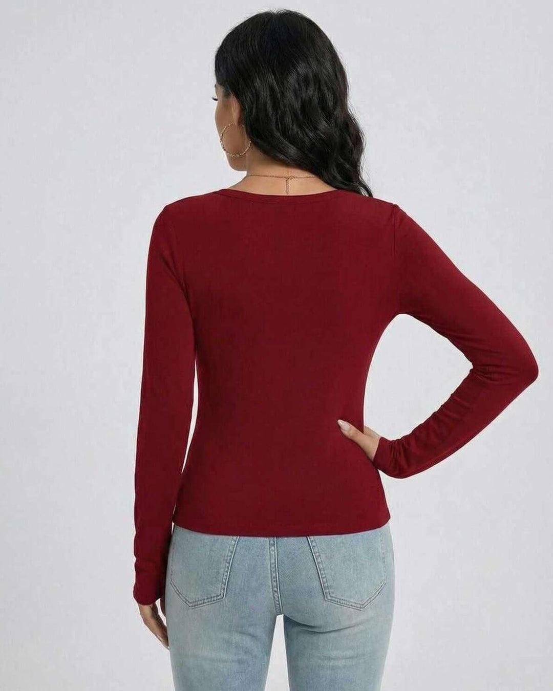 Pullover casual/elegante de mujer, cuello V y manga larga, perfecto para look versátil de otoño.