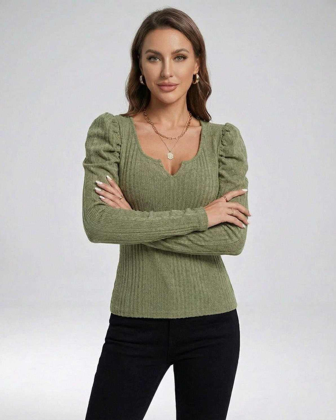 Suéter pullover acanalado cómodo y moderno para mujer, estilo elegante para cualquier día.