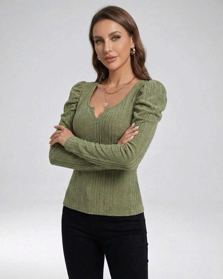 Suéter de mujer acanalado para otoño-invierno, un top elegante y moderno de manga larga.