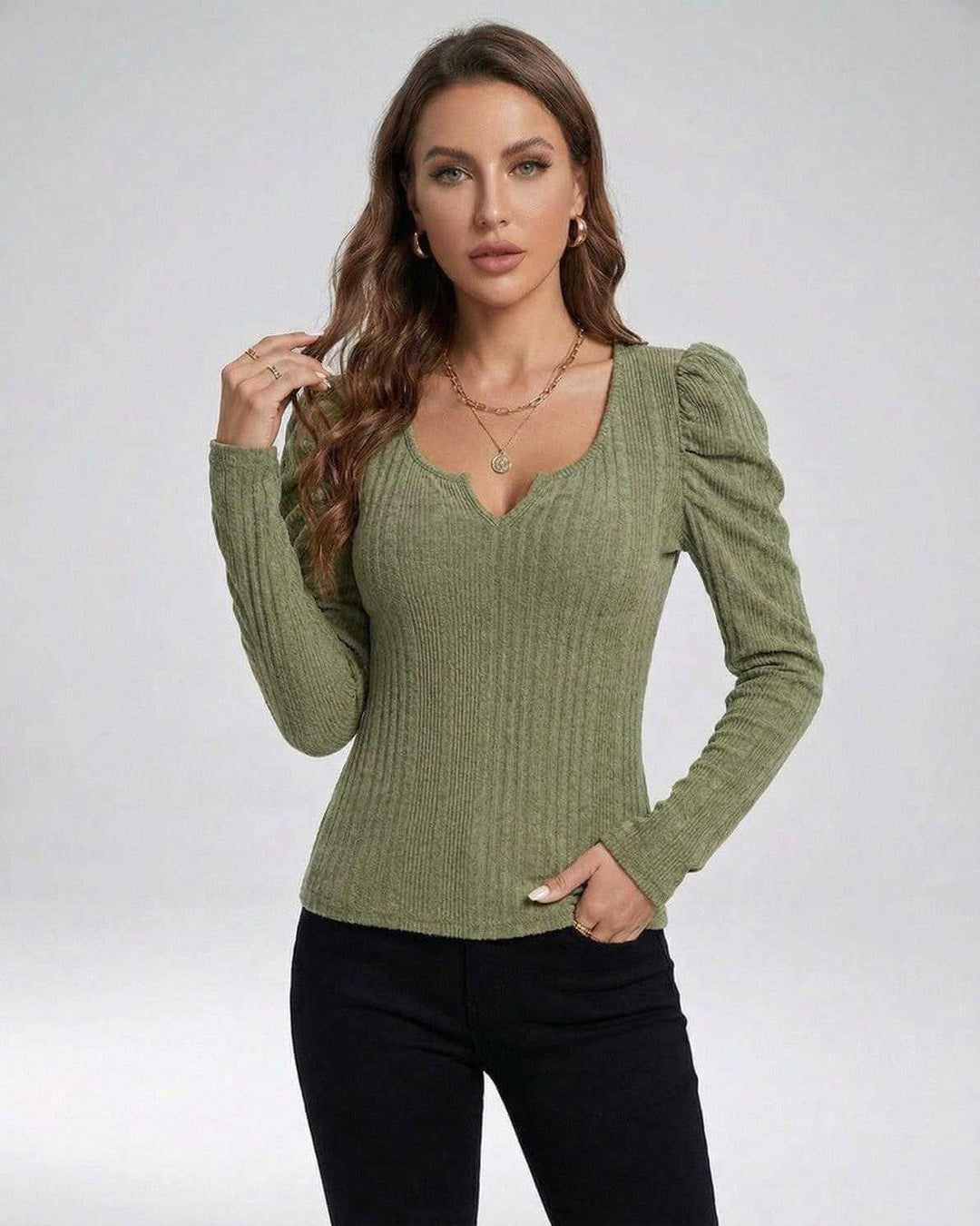 Top de punto acanalado versátil para mujer con escote cuadrado, ideal para trabajo diario.