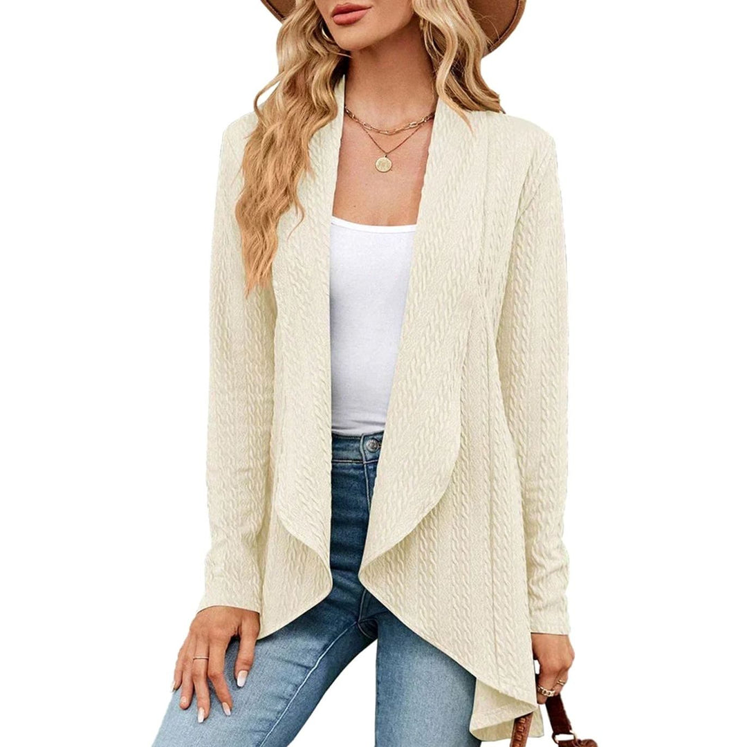 Cárdigan texturizado de punto para mujer, diseño trenzado elegante con abertura delantera.