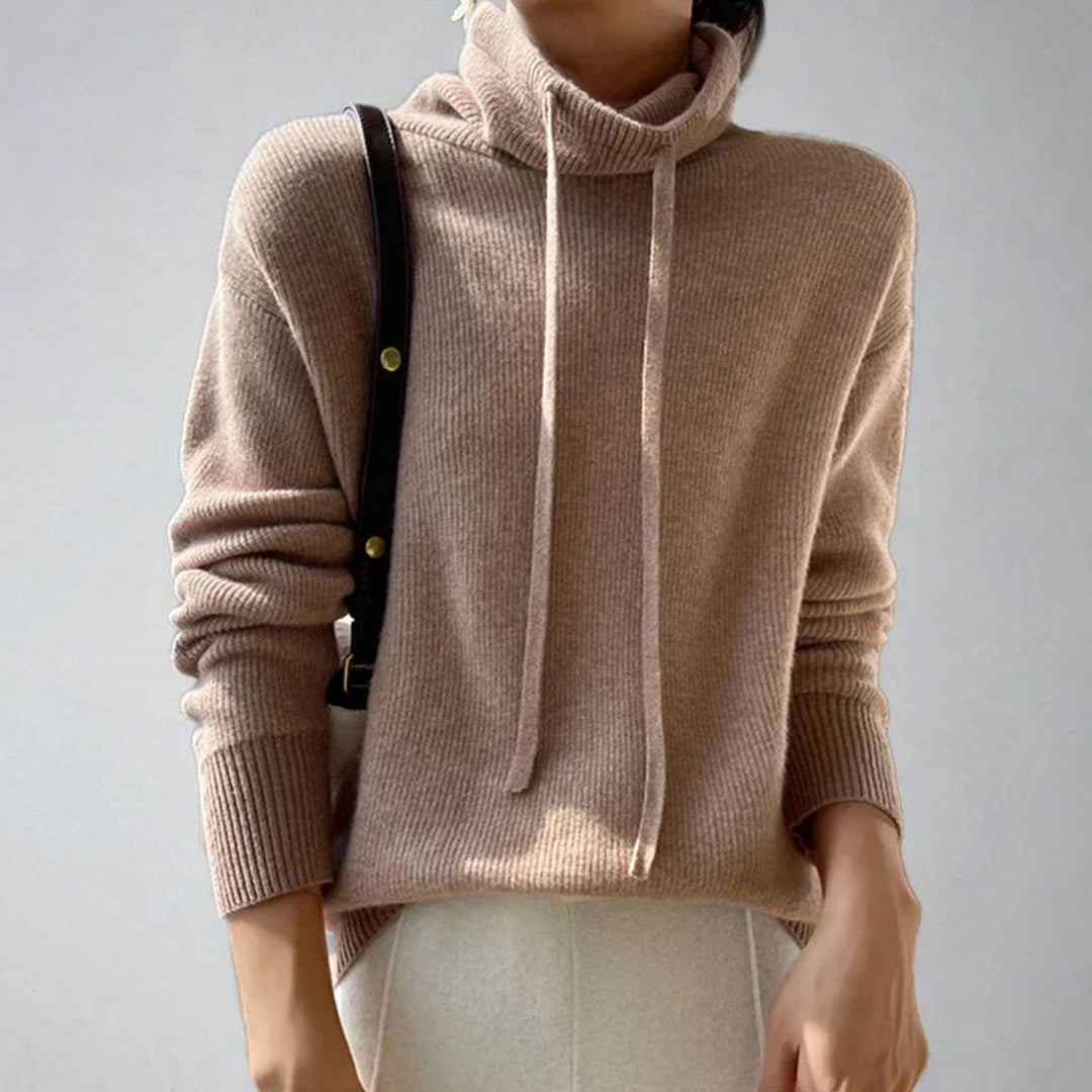 Suéter de mujer holgado con cuello alto ajustable y cordón, perfecto para la comodidad en invierno.
