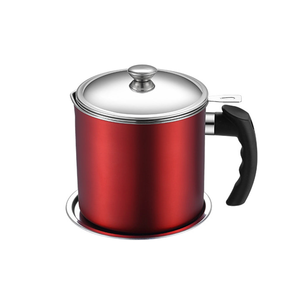 Olla para almacenar aceite de cocina; filtro de acero inoxidable para una cocción organizada y eficiente.