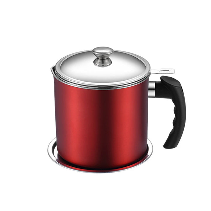Olla para almacenar aceite de cocina; filtro de acero inoxidable para una cocción organizada y eficiente.
