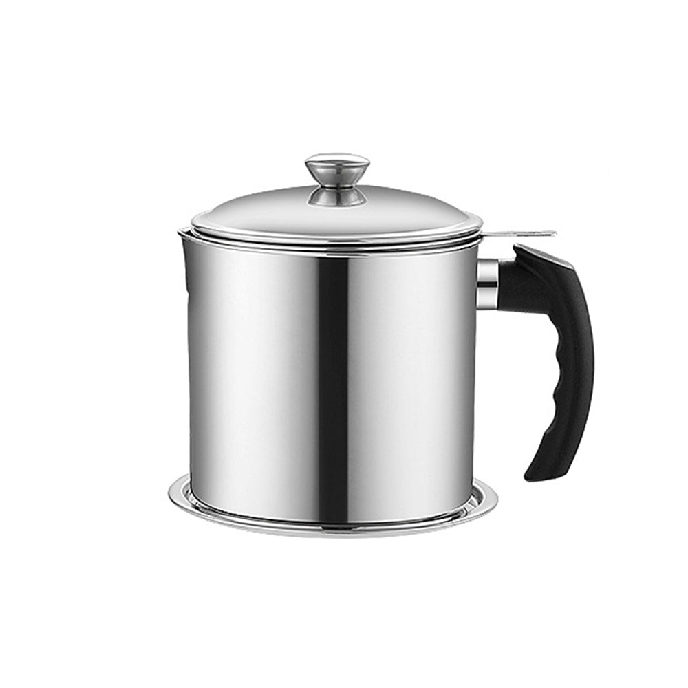 Utensilio de cocina de acero inoxidable con filtro para aceite, esencial para freír y mantener la cocina limpia.