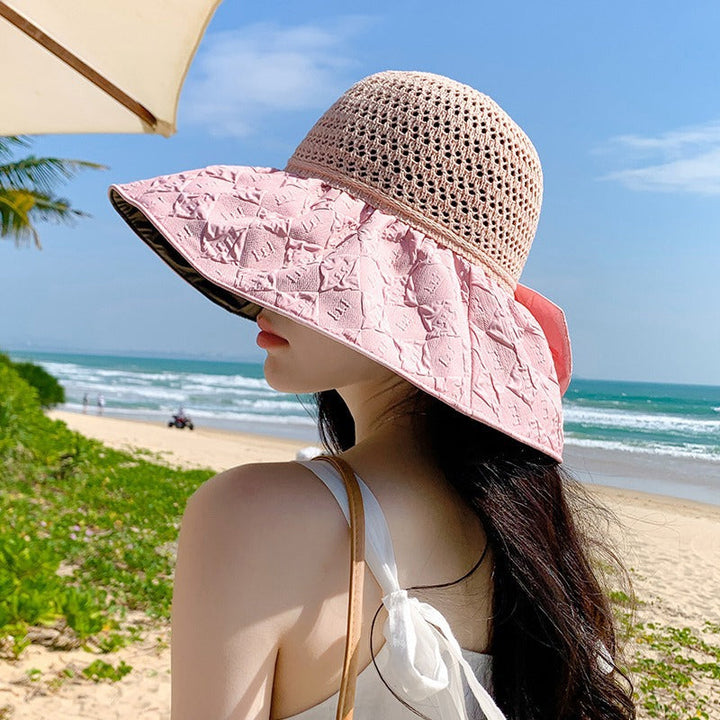 Accesorio de moda: sombrero de playa plegable para mujer, estilo paja, protección solar efectiva.