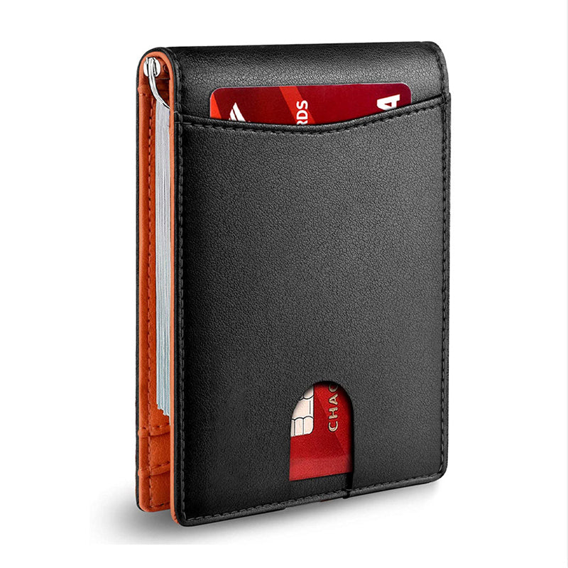 Billetera delgada de cuero RFID para hombre moderno, estilo, seguridad y funcionalidad.