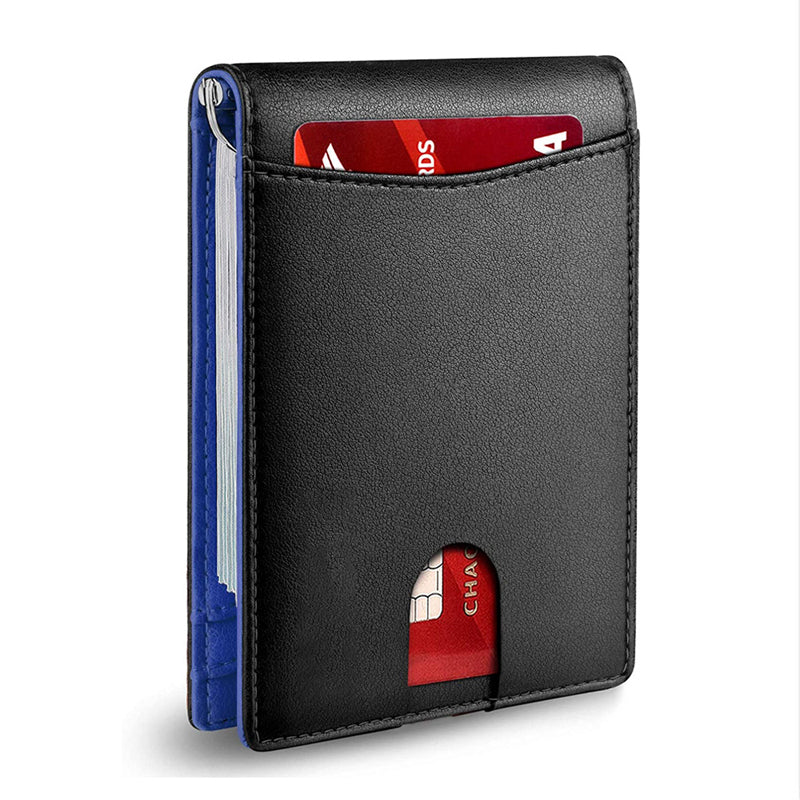 Billetera compacta de cuero para hombre, protección RFID, cabe en cualquier bolsillo.