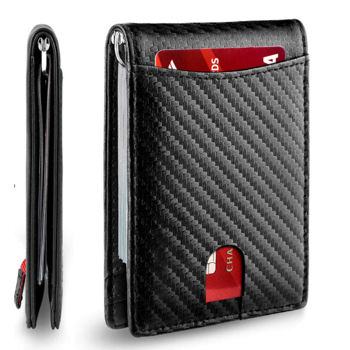 Interior de billetera de cuero con compartimentos para tarjetas, con RFID.