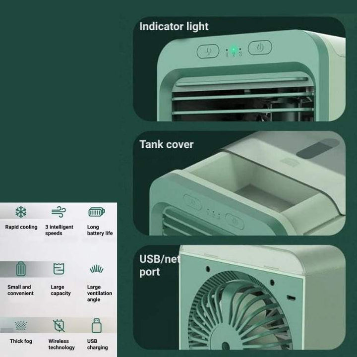 Diseño discreto y compacto de aire acondicionado portátil, ideal para optimizar el espacio en casa.