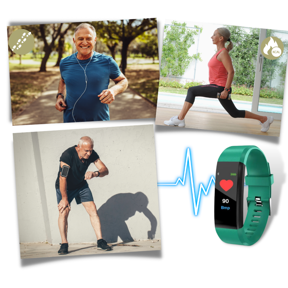 Reloj inteligente con seguimiento de actividad para mayores, registra pasos, calorías y distancia para un estilo activo.